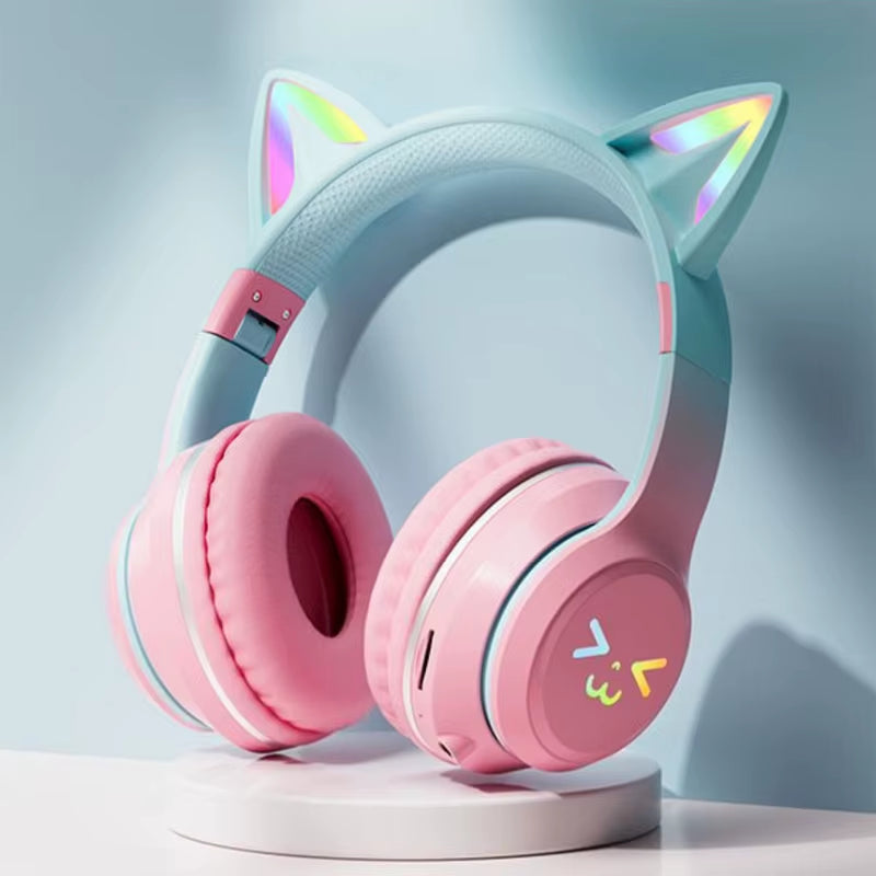 Cat'S Ears Headset RGB Light Smile Face TWS Headset Gradient New Headphone Pink Little Girl Earphone Gift Suitable for Any Phone
