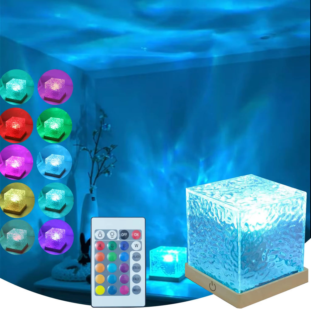 Ocean Lamp Water Light Projector - Water Ripple Projector Light Cube Aurora Northern Lights Wave Ripple Night Light for Bedroom