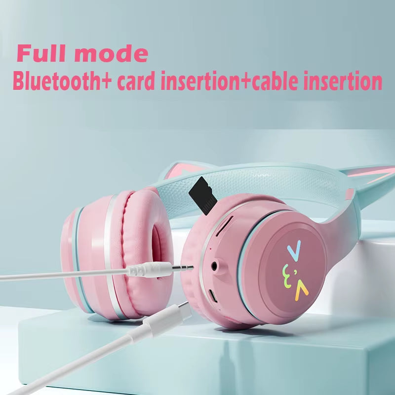Cat'S Ears Headset RGB Light Smile Face TWS Headset Gradient New Headphone Pink Little Girl Earphone Gift Suitable for Any Phone